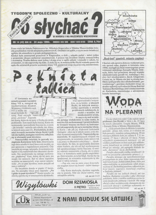 Okładka gazety Co słychać? - nr 14 (42) 1998